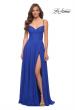 Picture of: Metallic Crepe Chiffon Gown with Ruching and Full Skirt in Royal Blue, Style 29775, Detail Picture 3