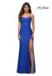 Picture of: Jeweled Lace and Jersey Long Prom Dress with Low Back in Royal Blue, Detail Picture 3