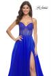 Picture of: A-Line Tulle Gown with High Slit and Illusion Rhinestone Fishnet Bodice in Royal Blue, Style: 32135, Detail Picture 3
