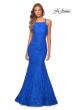 Picture of: Lace Prom Dress with Rhinestones and Strappy Back in Royal Blue, Style 28140, Detail Picture 4