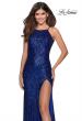 Picture of: HIgh Neck Sequin Gown with Open Back and Slit in Royal Blue, Style: 28529, Detail Picture 4