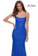 Picture of: Stretch Lace Gown with Lace Up Strappy Back in Royal Blue, Style 29611, Detail Picture 4