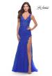 Picture of: Lace Dress with High Side Slit and V Neckline in Royal Blue, Style: 30767, Detail Picture 4