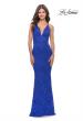 Picture of: Fitted Stretch Lace Prom Dress with Banded Waist in Royal Blue, Style: 31234, Detail Picture 4