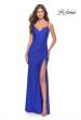 Picture of: Sheer Lace Side Panel Jersey Long Dress in Royal Blue, Style: 31335, Detail Picture 4