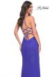 Picture of: Ruched Rhinestone Net Jersey Dress with Lace Up Open Back in Blue, Style: 32318, Detail Picture 4