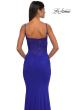 Picture of: Net Jersey Prom Dress with Lace Neckline Detail in Royal Blue, Style: 32357, Detail Picture 4