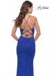 Picture of: Fitted Stretch Lace Prom Dress with Banded Waist in Royal Blue, Style: 31234, Detail Picture 5