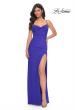 Picture of: Net Jersey Ruched Dress with Rhinestone Fishnet Detail on Bust in Blue, Style: 32219, Detail Picture 5