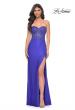 Picture of: Strapless Rhinestone and Beaded Illusion Top Dress with Lace Up Back in Blue, Style: 32245, Detail Picture 5