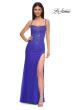 Picture of: Fitted Net Dress with Rhinestones and U Slit in Royal Blue, Style 32840, Detail Picture 5