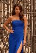 Picture of: Strapless Jersey Gown with Lace Bodice and High Slit in Royal Blue, Style: 33704, Detail Picture 5