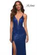Picture of: Sequin Gown with Deep V Neckline and Lace Up Back in Royal Blue, Detail Picture 6
