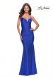 Picture of: Rhinestone Ruched Jersey Prom Dress with Lace Up Back in Royal Blue, Style: 31201, Detail Picture 6