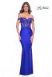 Picture of: Sheer Lace Bodice with Off the Shoulder Straps and Jersey Skirt Gown in Royal Blue, Style: 32302, Detail Picture 6