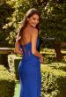 Picture of: Strapless Rhinestone Gown with Sheer Cutouts, Lace-Up Back, and High Slit in Royal Blue, Style: 33327, Detail Picture 6