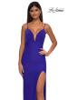 Picture of: Stretch Jersey Prom Dress with Ruched Waist and V Neckline in Royal Blue, Style: 32938, Detail Picture 7