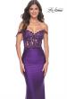 Picture of: Sheer Lace Bodice with Off the Shoulder Straps and Jersey Skirt Gown in Royal Purple, Style: 32302, Main Picture