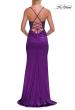 Picture of: Rhinestone Lace Bodice Gown with Slit and Lace-Up Back in Royal Purple, Style: 33498, Detail Picture 8
