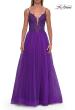 Picture of: Rhinestone Lace A-Line Gown with Sheer Bodice and Slit in Royal Purple, Style: 33674, Detail Picture 9
