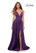 Picture of: Long Satin Dress with Side Slit and V Shaped Back in Royal Purple, Style: 28607, Detail Picture 4