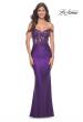 Picture of: Sheer Lace Bodice with Off the Shoulder Straps and Jersey Skirt Gown in Royal Purple, Style: 32302, Detail Picture 4