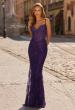 Picture of: Lace Fitted Gown with Sheer Bodice and Spaghetti Straps in Royal Purple, Style: 33485, Detail Picture 4