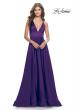 Picture of: A-Line Satin Gown with Deep V and Slit in Royal Purple, Style: 31533, Detail Picture 7