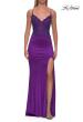 Picture of: Rhinestone Lace Bodice Gown with Slit and Lace-Up Back in Royal Purple, Style: 33498, Detail Picture 7