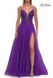 Picture of: Rhinestone Lace A-Line Gown with Sheer Bodice and Slit in Royal Purple, Style: 33674, Detail Picture 7