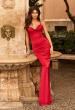 Picture of: Cowl Neck Satin Gown with Lace-Up Back in Ruby, Style: 33666, Main Picture