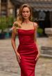 Picture of: Straight Neck Satin Gown with Lace-Up Back in Ruby, Style: 33604, Detail Picture 11