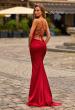 Picture of: Straight Neck Satin Gown with Lace-Up Back in Ruby, Style: 33604, Back Picture