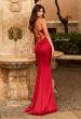 Picture of: Cowl Neck Satin Gown with Lace-Up Back in Ruby, Style: 33666, Back Picture