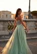 Picture of: Rhinestone A-Line Tulle Prom Dress with Illusion Bodice in Sage, Style: 32146, Back Picture