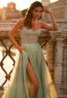 Picture of: Rhinestone A-Line Tulle Prom Dress with Illusion Bodice in Sage, Style: 32146, Detail Picture 1