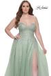 Picture of: Strapless Lace and Tulle A-Line Plus Gown with Tie Back in Sage, Style: 31570, Detail Picture 9
