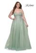 Picture of: Strapless Lace and Tulle A-Line Plus Gown with Tie Back in Sage, Style: 31570, Detail Picture 1