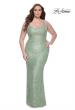 Picture of: Fitted Beaded Lace Plus Size Prom Dress with Illusion Waist in Sage, Style: 31535, Detail Picture 2