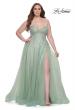 Picture of: Strapless Lace and Tulle A-Line Plus Gown with Tie Back in Sage, Style: 31570, Detail Picture 7