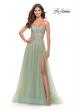 Picture of: Rhinestone Tulle Gown with Sheer Lace Bodice in Sage, Style: 31367, Main Picture