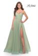 Picture of: Long Tulle A-line Gown with Side Slit and Pockets in Sage, Style: 31501, Main Picture
