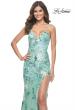 Picture of: Sage Floral Embroidered and Sequin Print Gown with Lace Up Back in Sage, Style: 32344, Main Picture