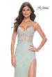 Picture of: Rhinestone Embellished Fitted Dress with Illusion Bustier Top in Sage, Style: 32435, Main Picture