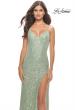 Picture of: Beaded Lace Gown with High Slit and V Neck in Sage, Style: 31388, Detail Picture 8
