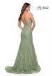 Picture of: Long Mermaid Lace Dress with Back Rhinestone Detail in Sage, Style: 31512, Back Picture