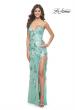 Picture of: Sage Floral Embroidered and Sequin Print Gown with Lace Up Back in Sage, Style: 32344, Detail Picture 1