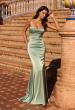 Picture of: Ruched Satin Gown with Sweetheart Neckline and Lace-Up Back in Sage, Style: 33764, Detail Picture 1