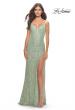 Picture of: Beaded Lace Gown with High Slit and V Neck in Sage, Style: 31388, Detail Picture 2