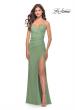 Picture of: Long Ruched Jersey Gown with V Neckline in Sage, Style: 31107, Detail Picture 3